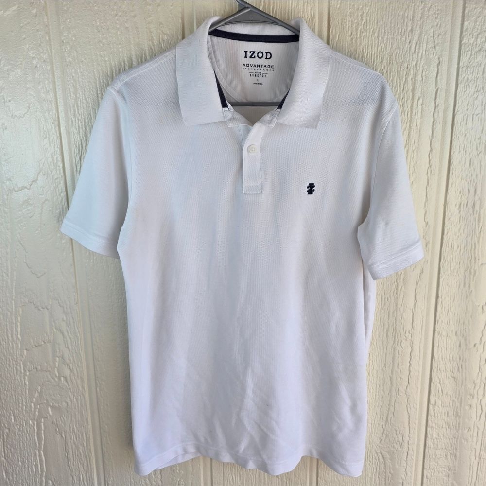 Izod White Men’s Polo with Navy Logo, Size L